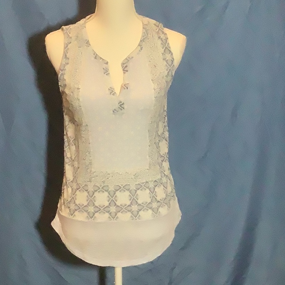 Lucky Brand Light Blue and White Sleeveless Top